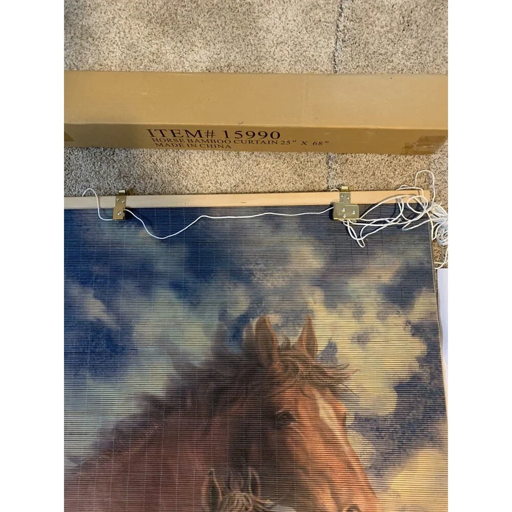 Bamboo Roll Up RomanShade/ Blind With Horses Sunshade Screen New in Original Box